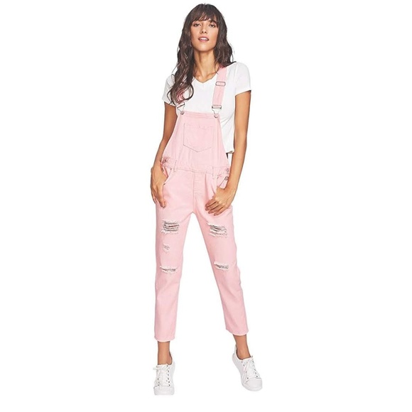 VERNON Blush Pink Distressed Overalls - Picture 2 of 6